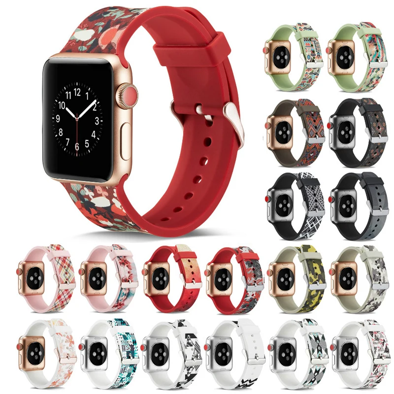 

Silicone Strap For Apple watch band 44mm 40mm band iwatch 42mm 38mm Printing watchband bracelet Apple watch 5 4 3 se 6