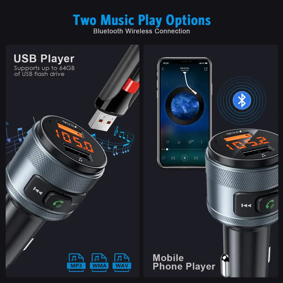 SRUIK Bluetooth fm передатчик QC3.0 автомобильный адаптер с двумя usb портами зарядное