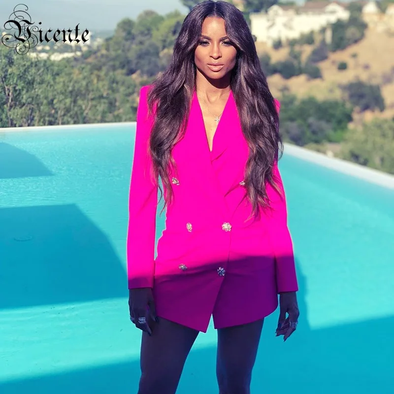 Женский офисный костюм ярко розовое платье блейзер на пуговицах с цветочным