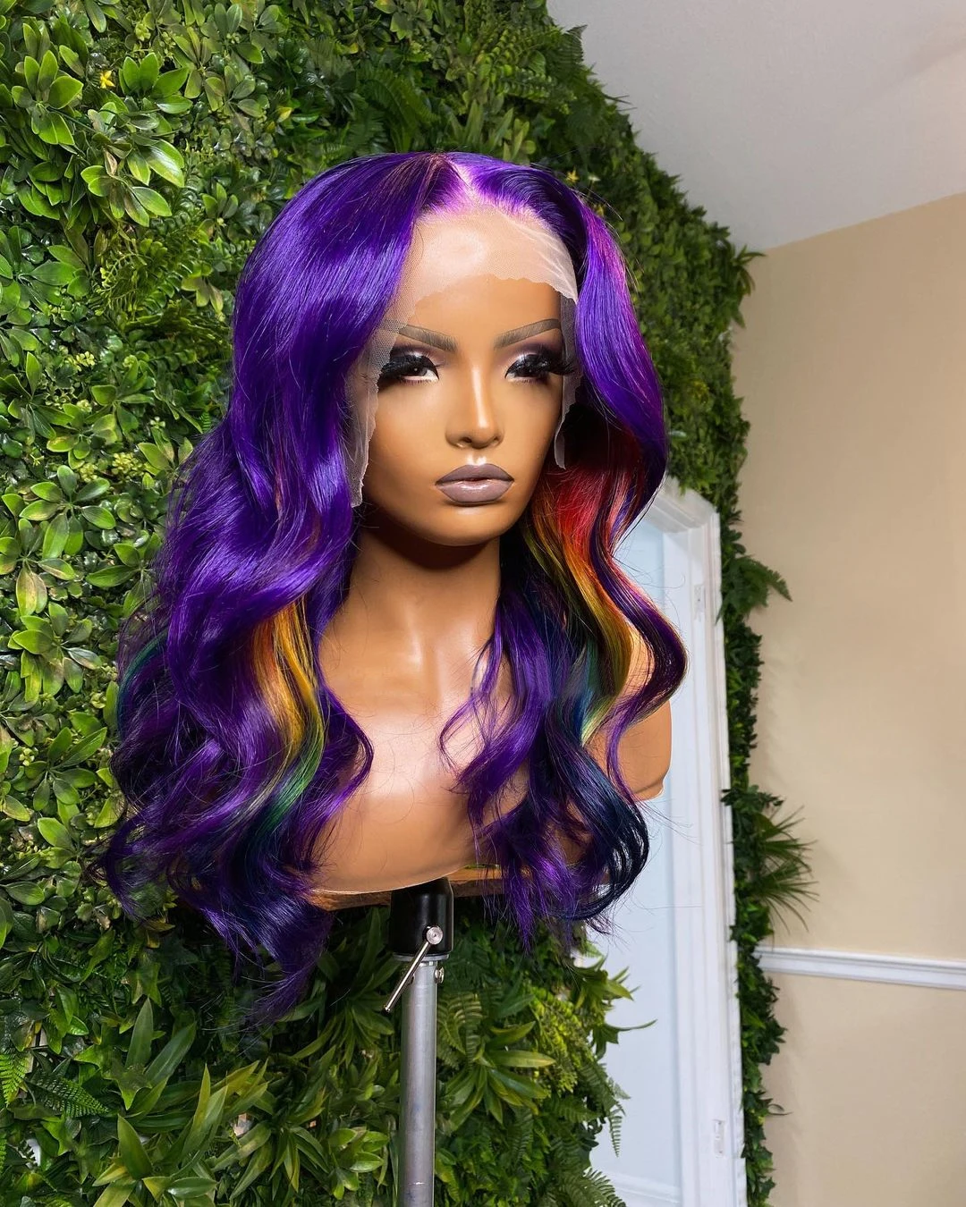 

ALIFITOV Purple Rainbow Color 13x4 Lace Front Wigs Pre Plucked Brazilian Body Wave Human Hair Wig Remy hd Lace Wig for Women