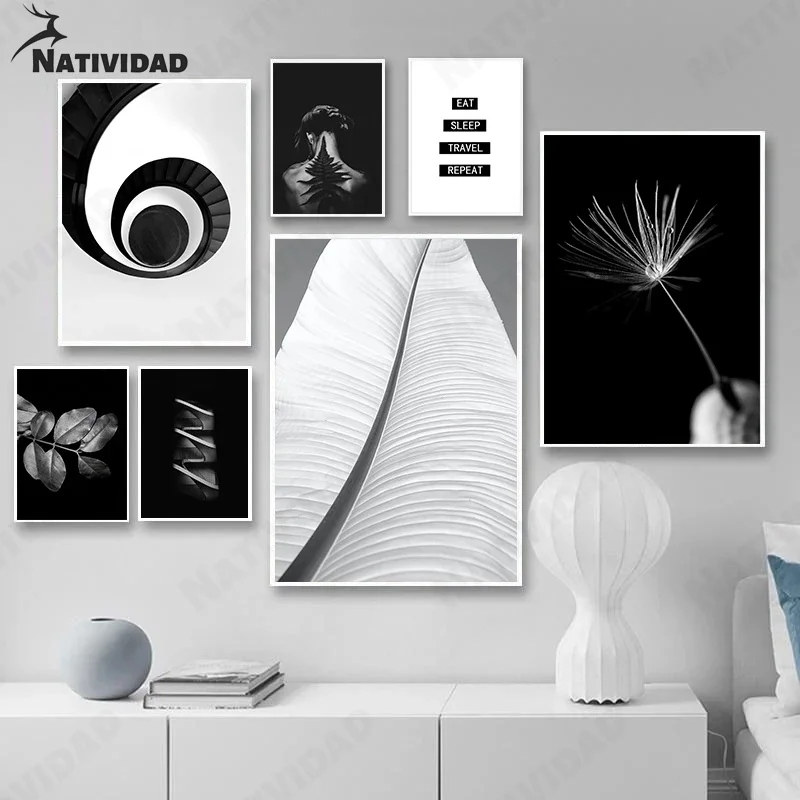

Abstract Black and White Print Poster Circular Spiral Staircase Art Picture Wall Canvas Painting Modern Living Room Home Decor