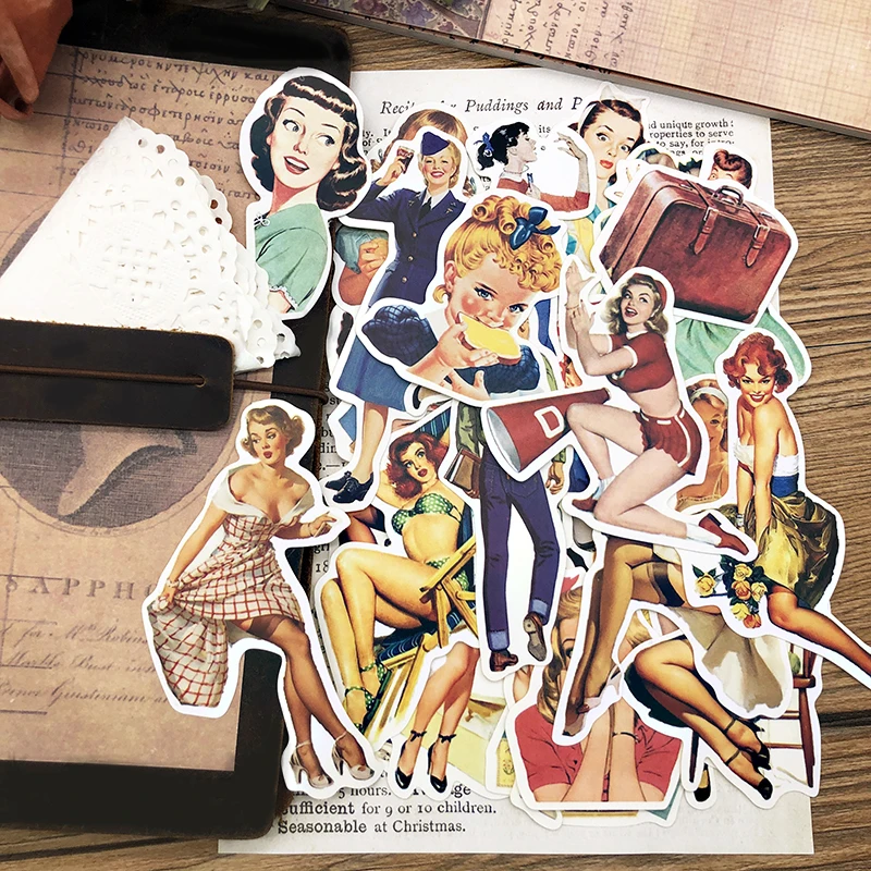 

Винтажные Стикеры с изображением леди для самостоятельного творчества, дневника, планировщика, творческого скрапбукинга, декоративные сти...