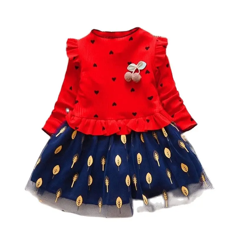 Детское Хлопковое платье с длинным рукавом BibiCola праздвечерние чное принцессы