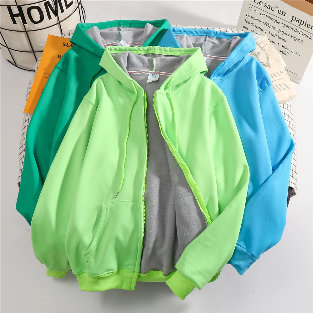 

Sweatshirts Hooded Sweatshirts Zipper Cotton Hoodies Women Winter Hoodie Warmer Plus Velvet Hoody Sportswear Oversized Zip Up