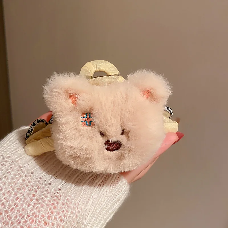 

Autumn and Winter Plush Bear Head Plaid Love Heart Hair Claws Cute Sweet Cartoon Hairpin Hair Clip Hair Accessories