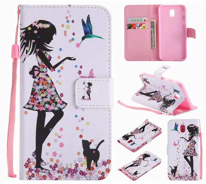 Girl Cat Милый кожаный чехол с откидной крышкой для Funda samsung Galaxy S8 Plus S7 S6 Edge J3 J5 j7 чехол для девочек с медведем и леопардовым принтом чехол-кошелек P06F - Цвет: Girl Cat