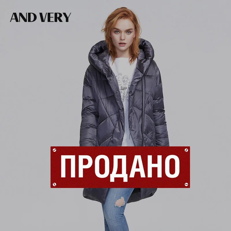 ANDVERY 2019 Зима новое поступление пуховик женский темно фиолетовый цвет плотное