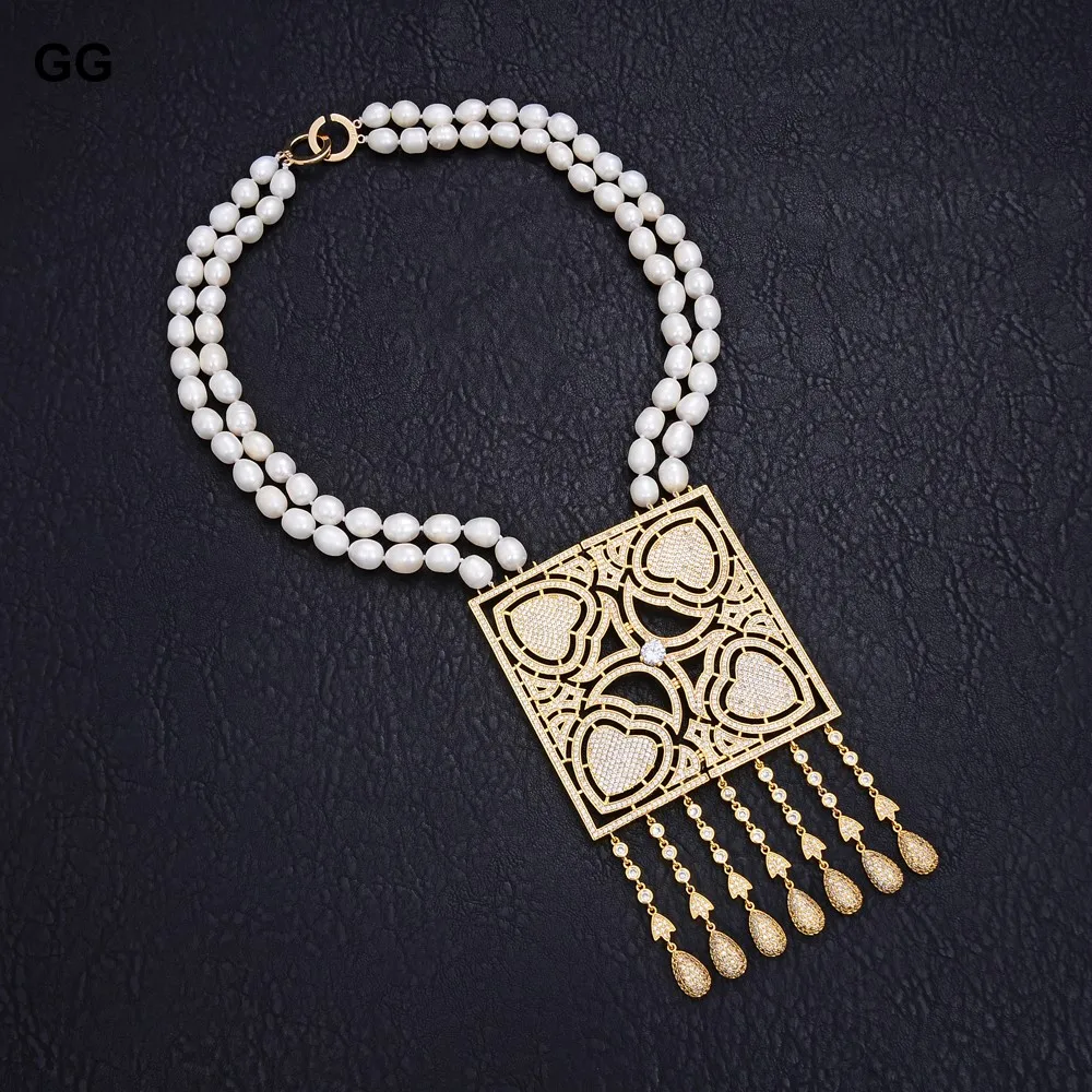 Эксклюзивное ожерелье GG Jewelry 22 дюйма 2 нити Большая квадратная Подвеска из