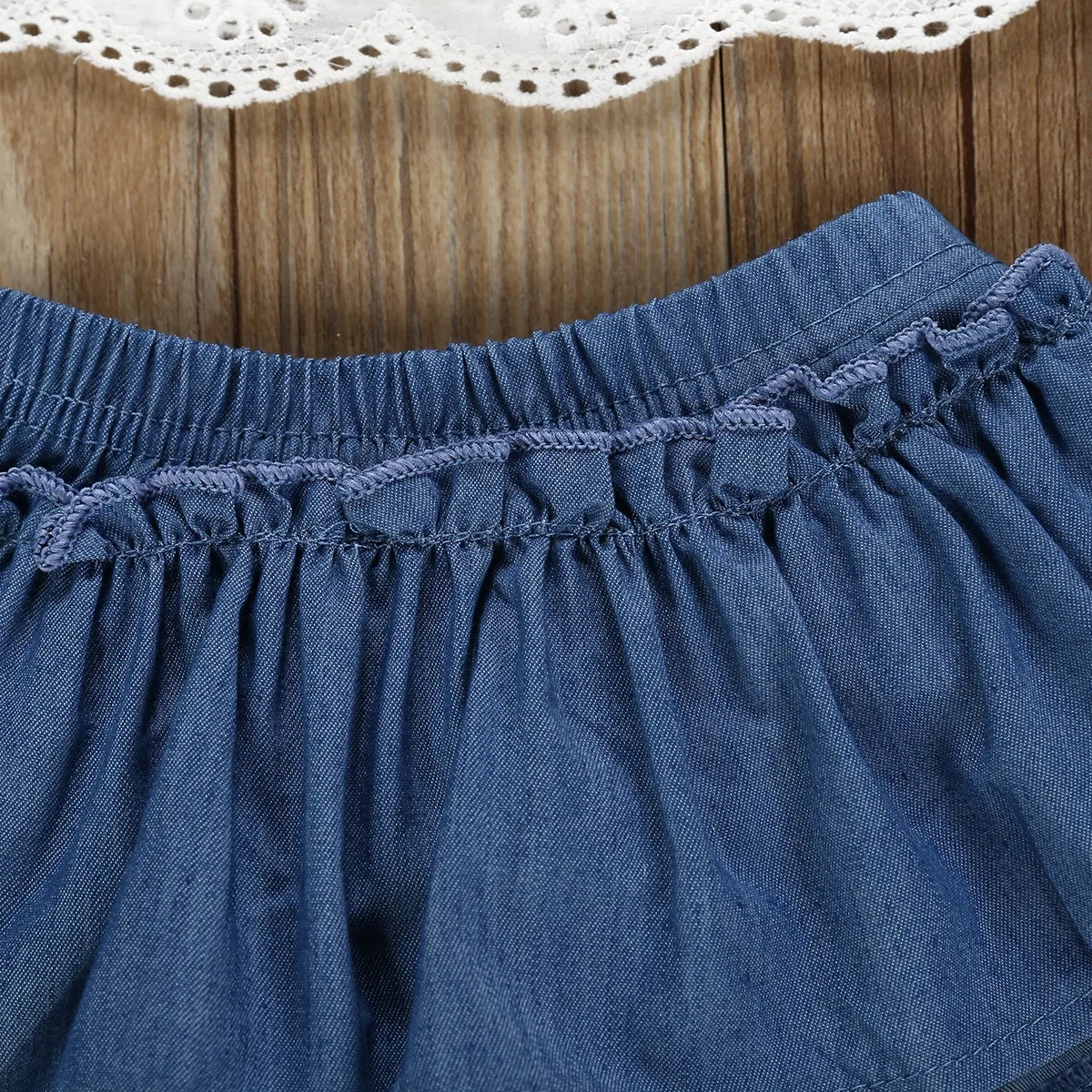 

3Pcs Baby Newborn Girl Clothing Tee Tshirt Denim Shorts Headband Set Outfit 100% Cotton