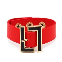2021 new bangle fashion wide leather bracelet for women red geometric metal femme bracelet wrap charm jewelry gift