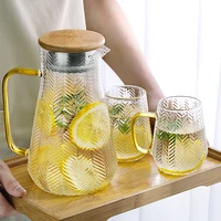 glass water jug cold water kettle tea pot creativity glass water pitcher with wooden cover 1400ml 1500ml 1800ml home use
