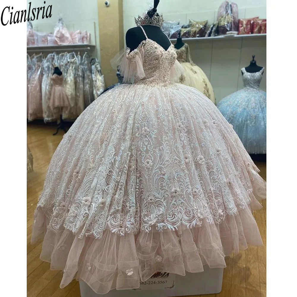 

Праздничные платья Quinceanera 15, официальное платье с аппликацией Handlemake, цветочное Тюлевое платье принцессы с открытыми плечами, бальное платье...