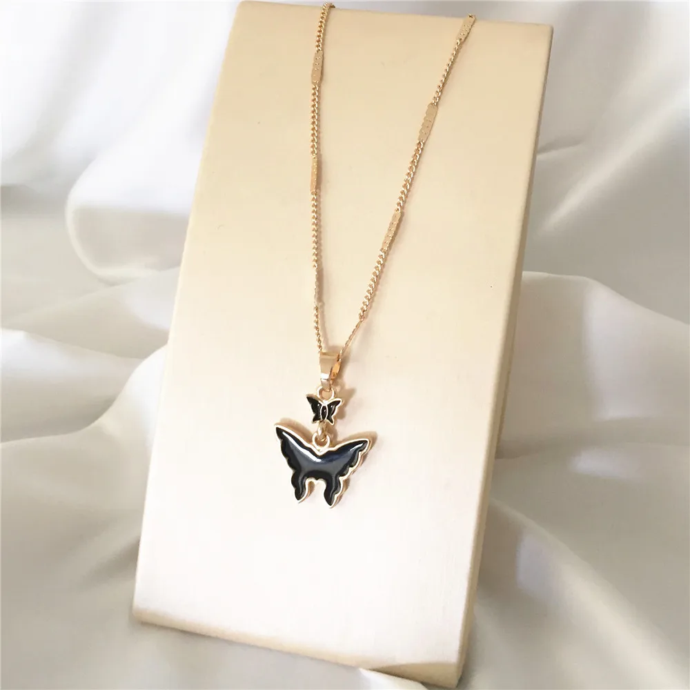 

Gorgeous Gold Color Plating Black Enamel Butterfly Pendant Necklace For Women Girl Elegant Pretty Jewelry Accessory
