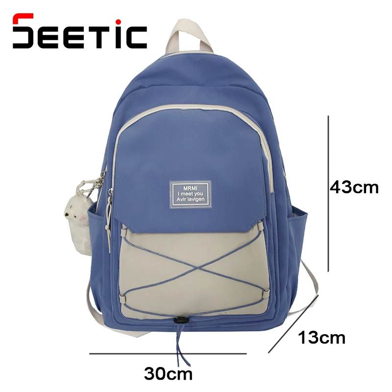 

SEETIC Fashion College School Bag Nylon Backpack For Teenage High Capacity Travel Shoulder Bag Female Waterproof Backpack Women