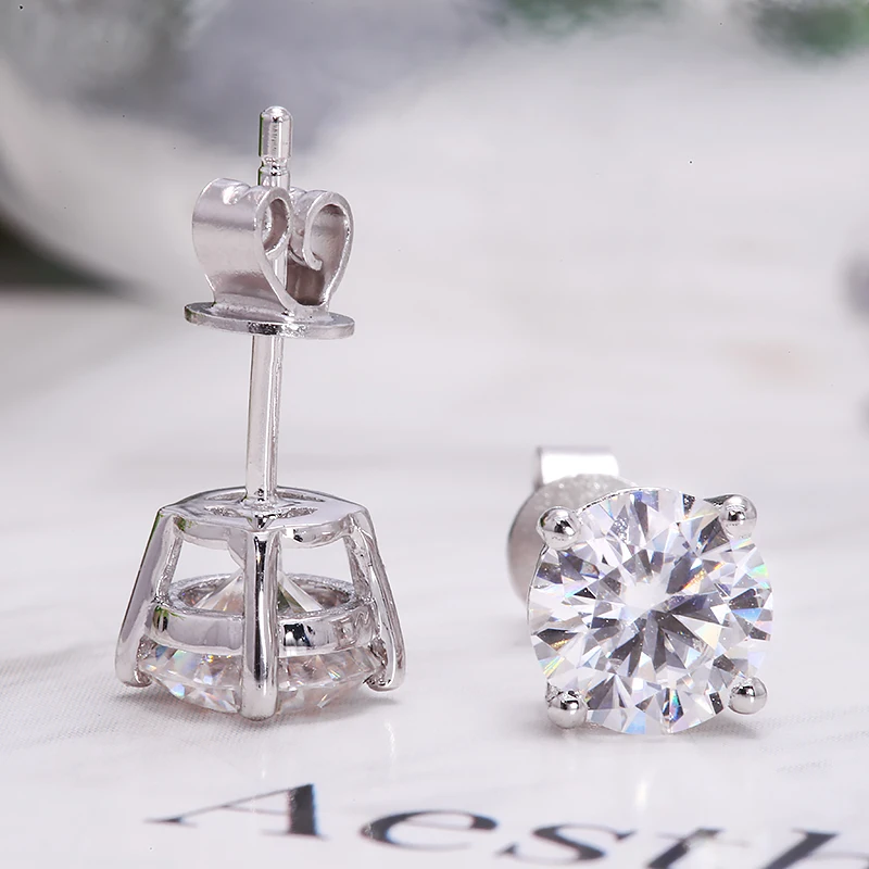 Boucles d'oreilles en Moissanite pour femme et fille, bijoux en plaqué or 18 carats, coupe ronde Simple, 2ct, cadeau assorti