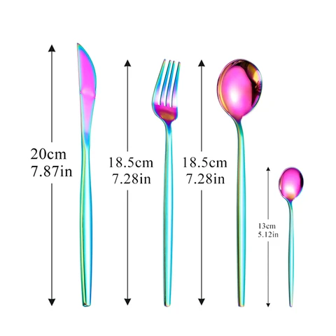 Зеркальный Радужный набор столовых приборов из нержавеющей стали, десертная вилка, ложка, нож, набор серебряных изделий посуды, стальная палочка для еды полный обеденный набор