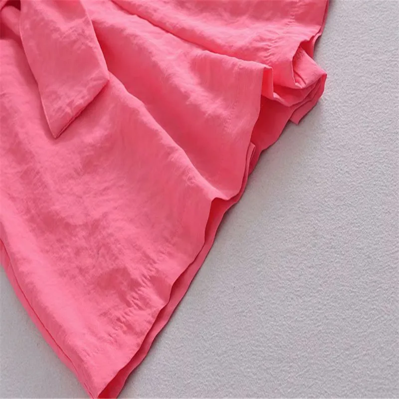 

ZA Summer Women Belted Short Jumpsuit 2021 Short Sleeve Vintage Pink Playsuit Fashion Back Opening Woman Pleated Jumpsuits