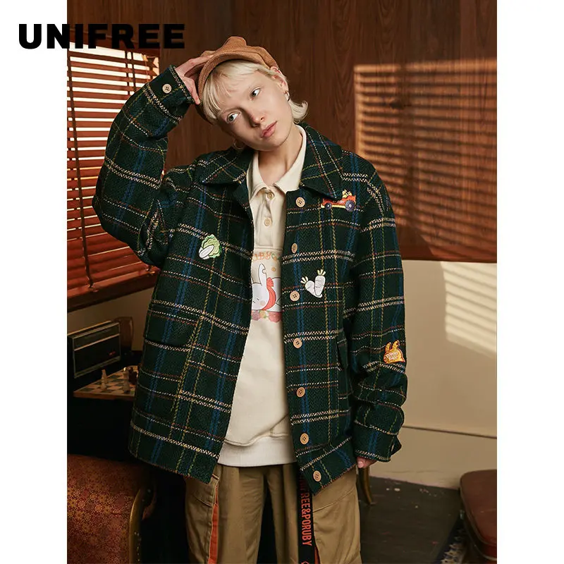 Шерстяное пальто UNIFREE с вышивкой в виде кролика Новинка осени 2022 корейский стиль