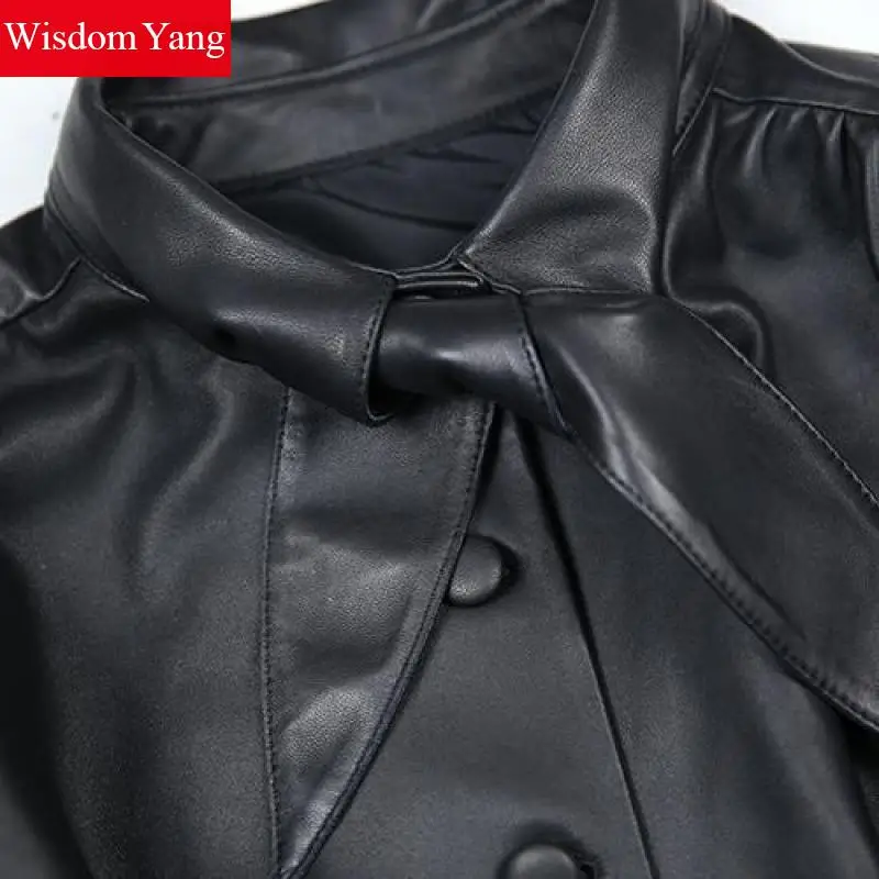 Winter Sheepskin Genuine Leather Tops Women Coat Motorcycle Vintage Jackets Ladies Black Coats Female Korean Overcoat Outerwear