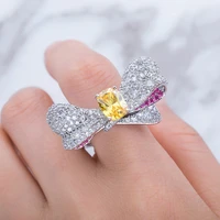 hip hop cute bow ring micro paved cubic zirconia bling iced out women finger rings elegant ladies ring rock jewelry colourful