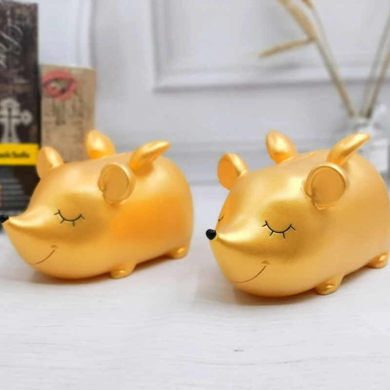 

Gold Rat Piggy Bank Creative Cartoon Mouse Piggy Bank Rat Shaped Piggy Bank New Year Decoration Home Gift Coin Storage Box