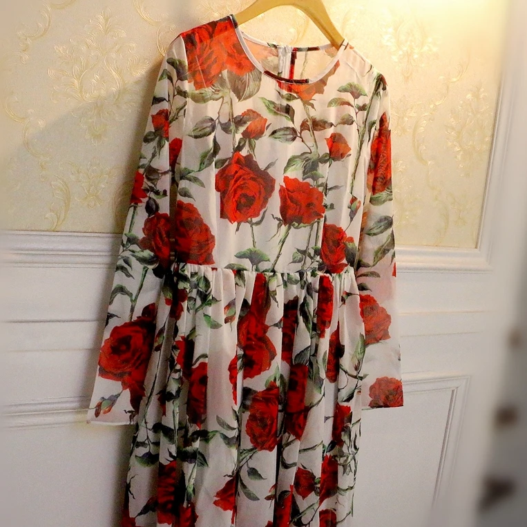 

Женское модельное платье миди с длинным рукавом, дизайнерское элегантное винтажное пляжное платье с цветочным принтом в стиле бохо, лето 2021