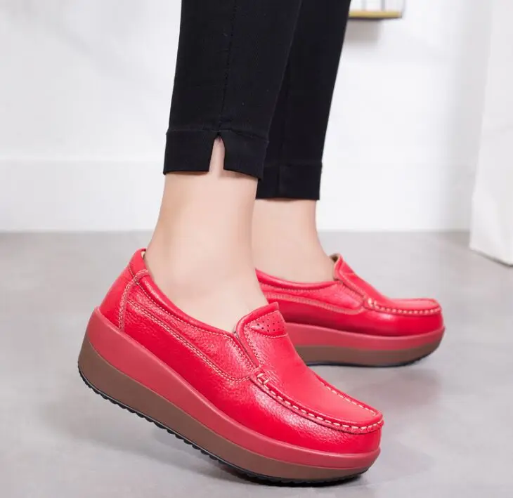 2020 Spring Genuine leather Casual Swing Wedges Breathable Shoes For Women Flat Ladies Trainers Chaussure Femme Zapatos Mujer | Обувь