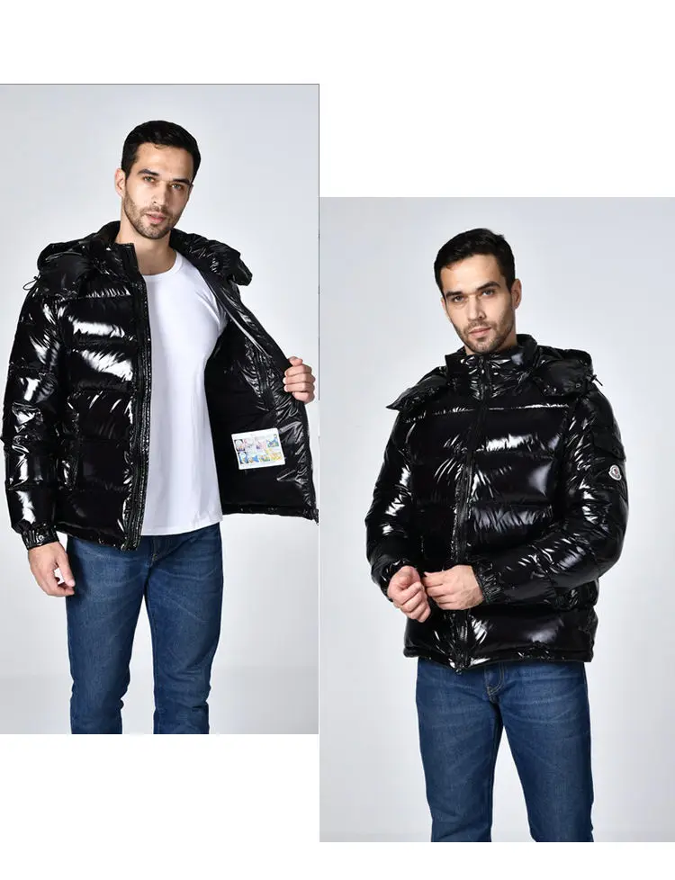 MONCLER Winter Down Jacket for men Shiny Thicken Warm Detachable Hat Large Size 4XL Black | Спорт и развлечения