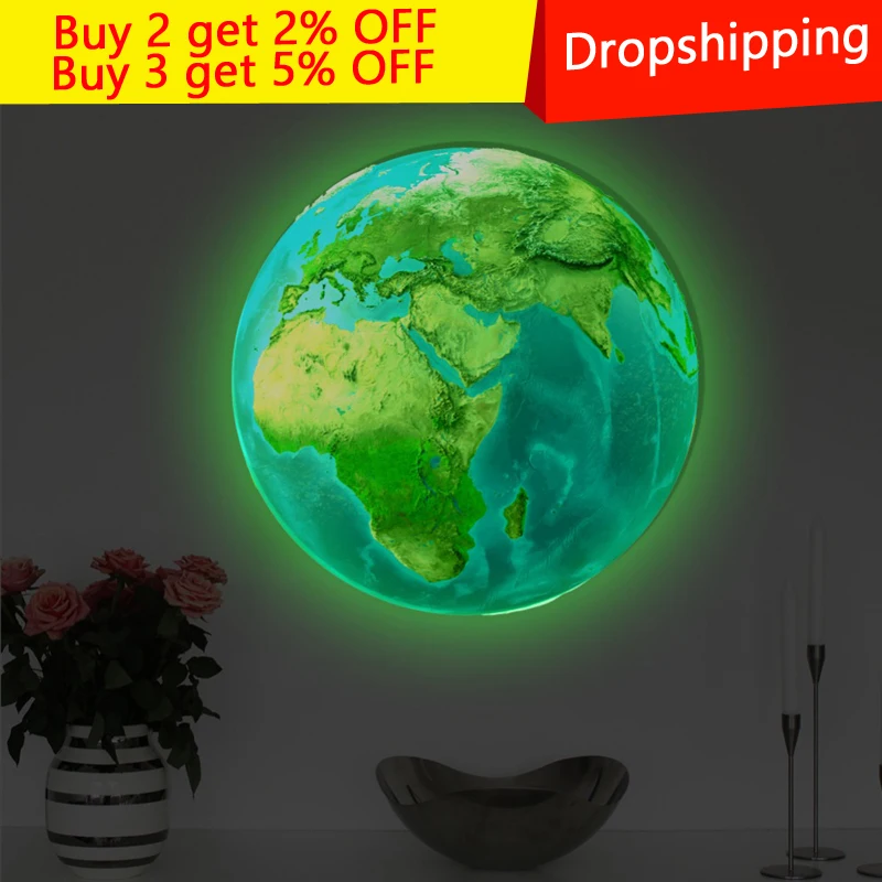 Настенная Наклейка для детской комнаты светящаяся луна звезда земля украшение