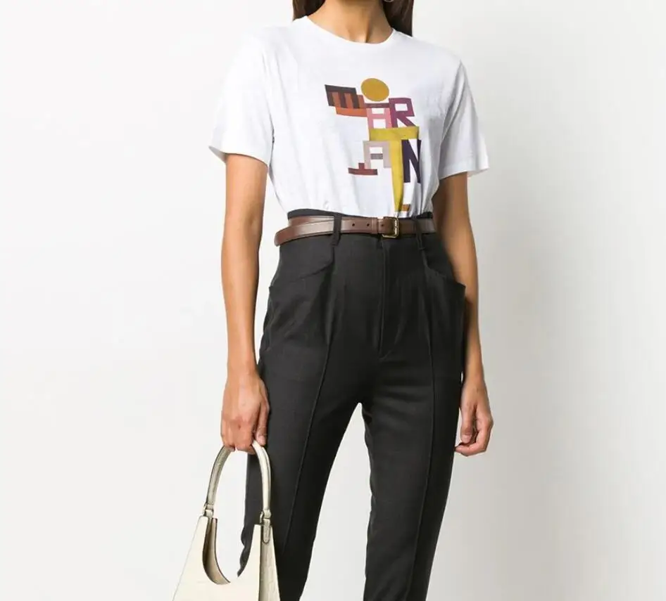 

2021 New Summer Women Letter T-shirt Short Sleeve O Neck Cotton Female Casual Tee T Shirt White Pink Grey Color