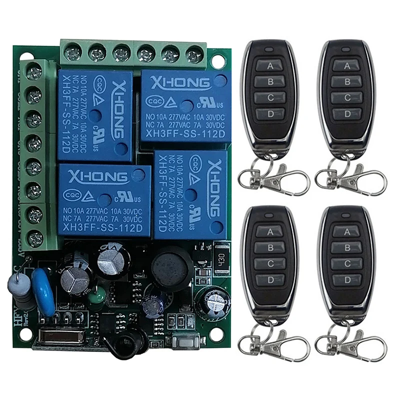Смарт-Многоканальный AC110V 220V 433 MHz 4CH 4-канальный универсальное беспроводное реле RF дистанционное управление переключатель приемник передатчик для гаража