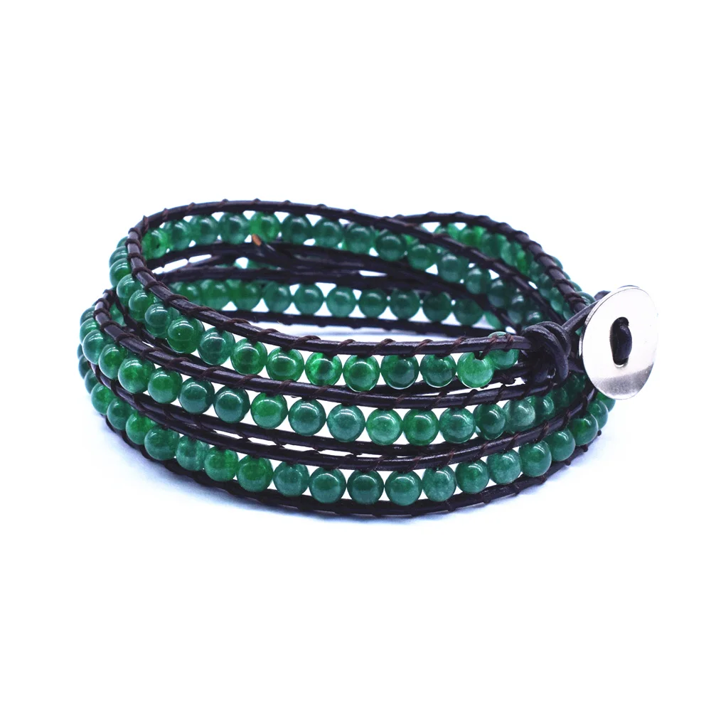 Оригинальный браслет с 3 рядами чакр ювелирные изделия ручной работы кожаный