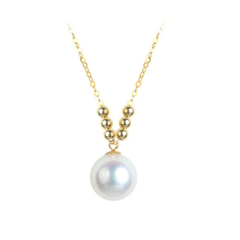 

NYMPH Pure 18k Yellow Gold Necklace pendant Natural freshwater Pearl 7.5-9.5mm Au750 Brand Fine Jewelry Women Gift Party