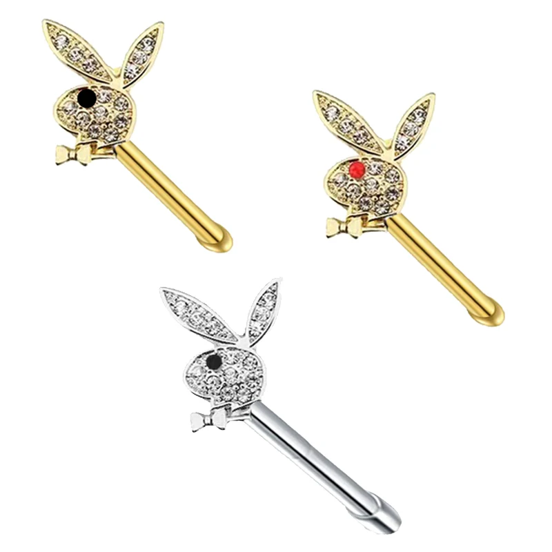 

Cute Bunny Ring Nose Piercing Stud Bunny Nase Piercing Crystal Rabbit Jewelry Rabbit Cartoon Nariz Piercing Stud Real Piercing