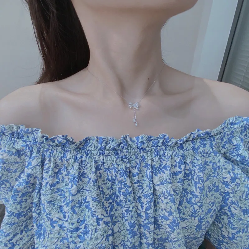 Женская цепочка-бант Aazuo из белого золота 18 К с натуральными бриллиантами 0 30