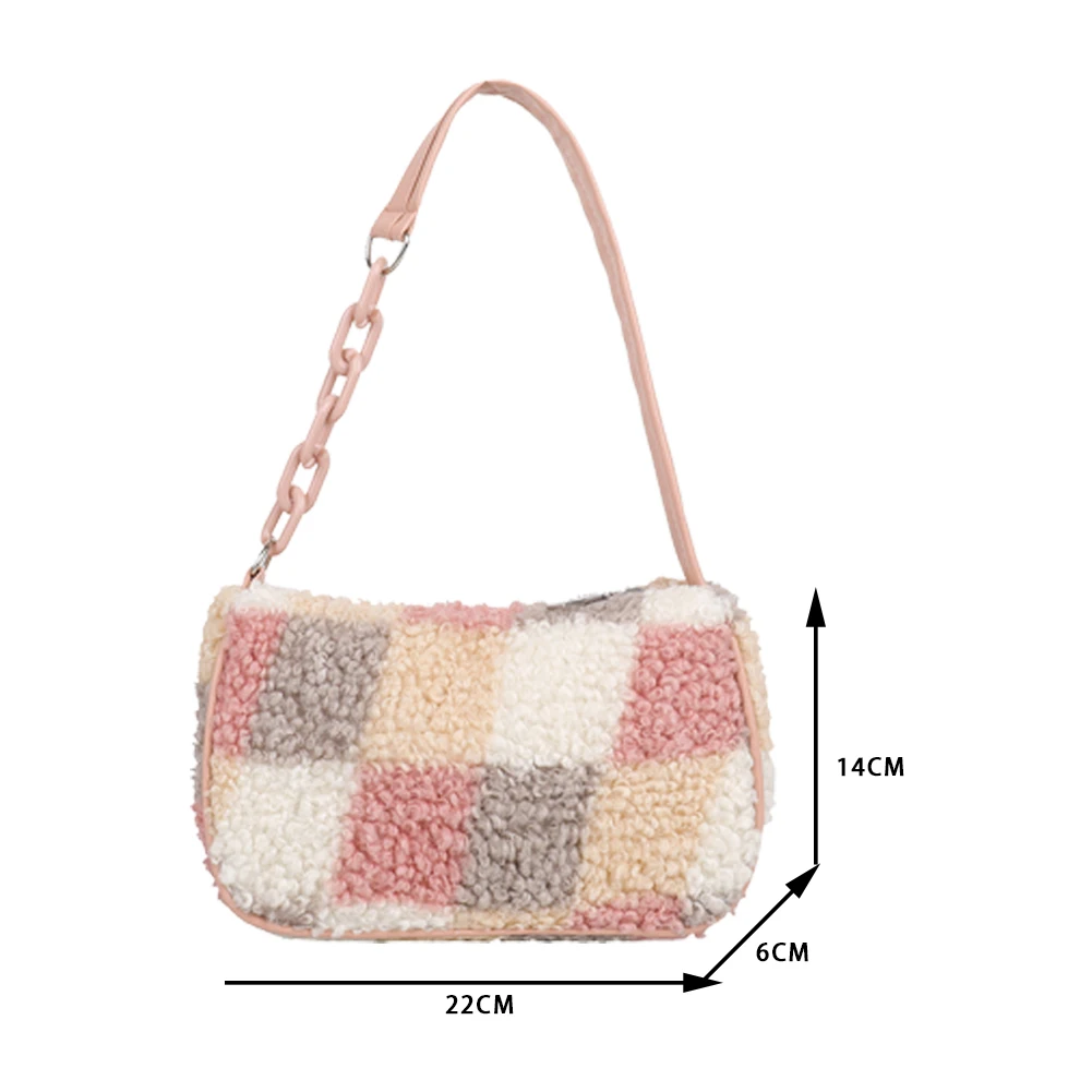 

Plaid Pattern Shoulder Underarm Bags Portable Women Woollen Purse Women Casual Travel Street Top-handle Clutches