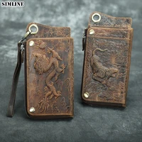 genuine leather wallet men male vintage long wallets purse clutch bag with passport card holder zipper coin pocket cellphone bag