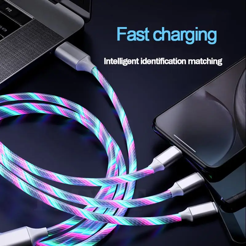 LED Luminous Micro USB Type C Glowing Charging Cable 3 in 1 For Iphone X Huawei Xiaomi Redmi Note 5/5A Cell Phone Charger Cable