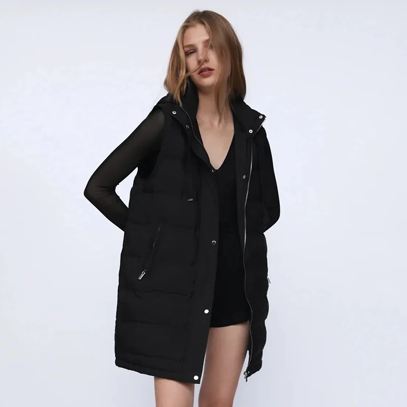 

Winter Women Vest Coats 2020 New Zipper Hooded Down Cotton Jacket Parkas Female Warm Thick Big Pocket Outwear