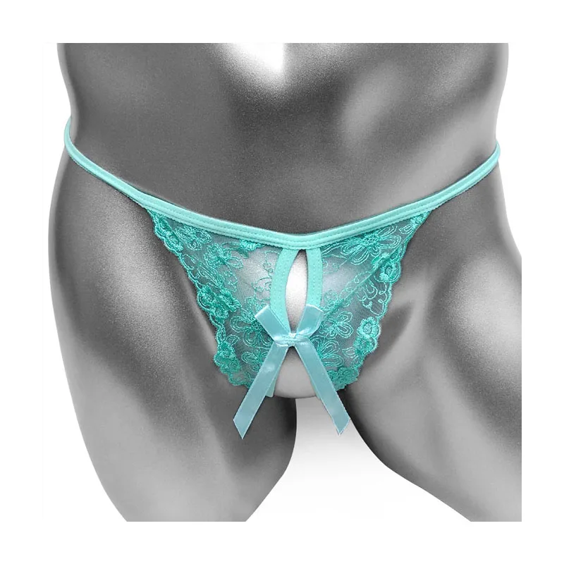 Кружевные трусики с открытой промежностью стринги Т-образным ремешком мужское
