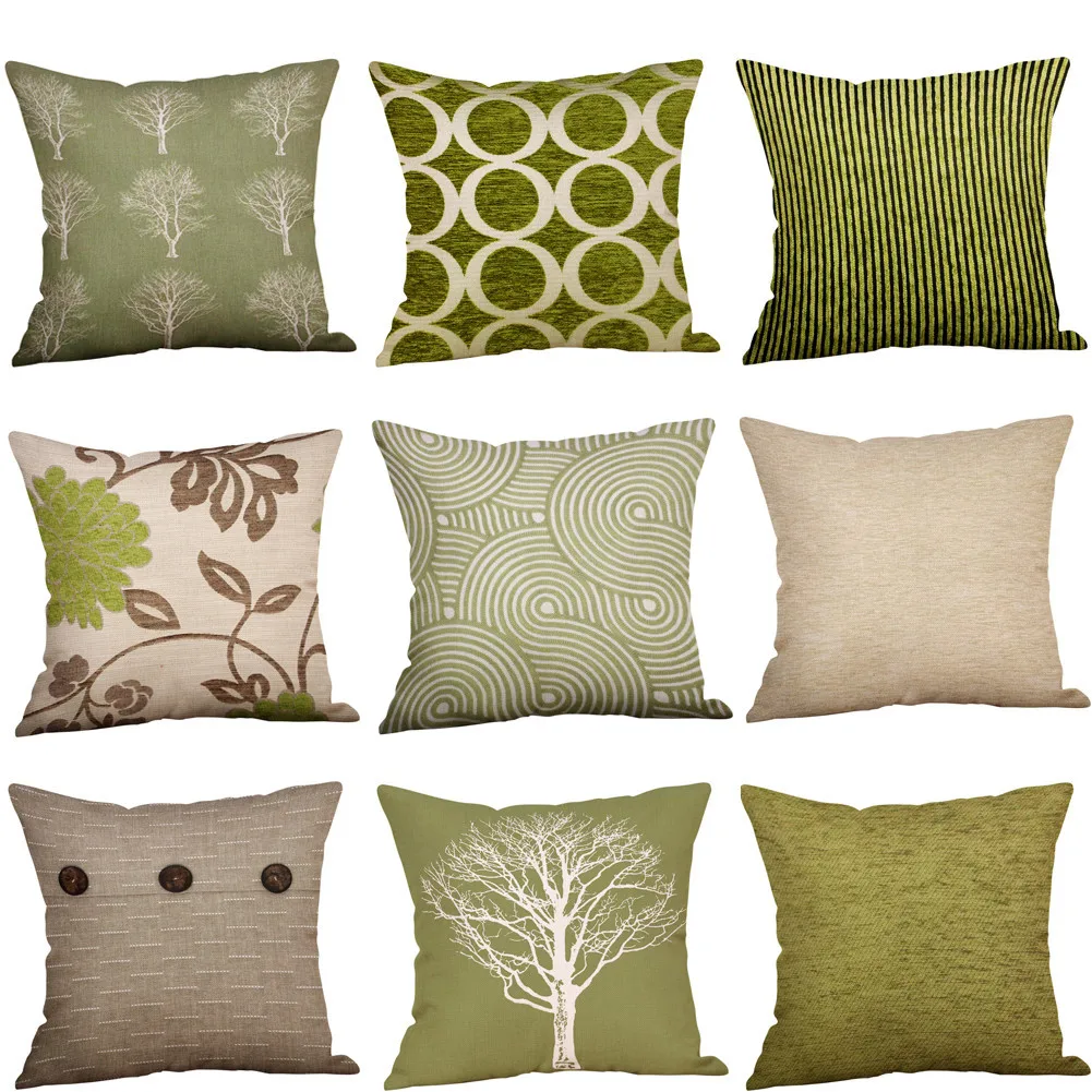 Чехол на подушку из зеленого лайма натурального кремового хлопка и льна чехол