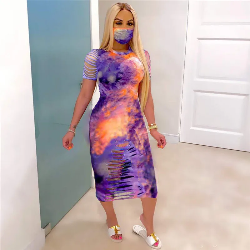 

Women Tie Dye Printed Dress Summer Short Sleeve Bodycon Dress Sexy Club Stretch Slim Party Dresses Female Elegant Trendy Dresses