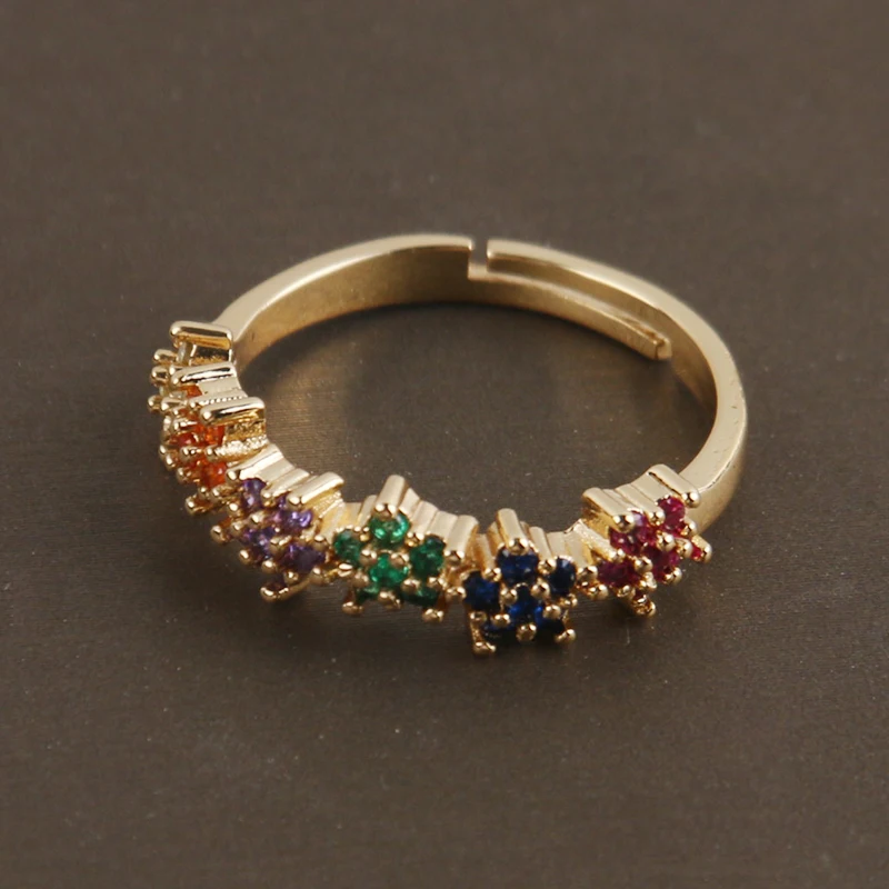 

Fashion Gold women ring flower corful adjustable open ring for women crystal copper cubic 5A zirconia ring woman dropshipping