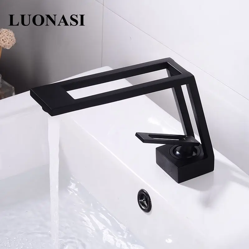 

Elegant matte black basin bathroom faucet square brush gold basin tap mixer single handle waterfall basin faucet basin AL-0292H