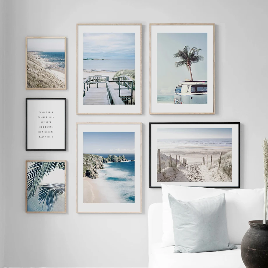 Настенная картина на холсте голубой тропический пляж ананас фургон кокосовое