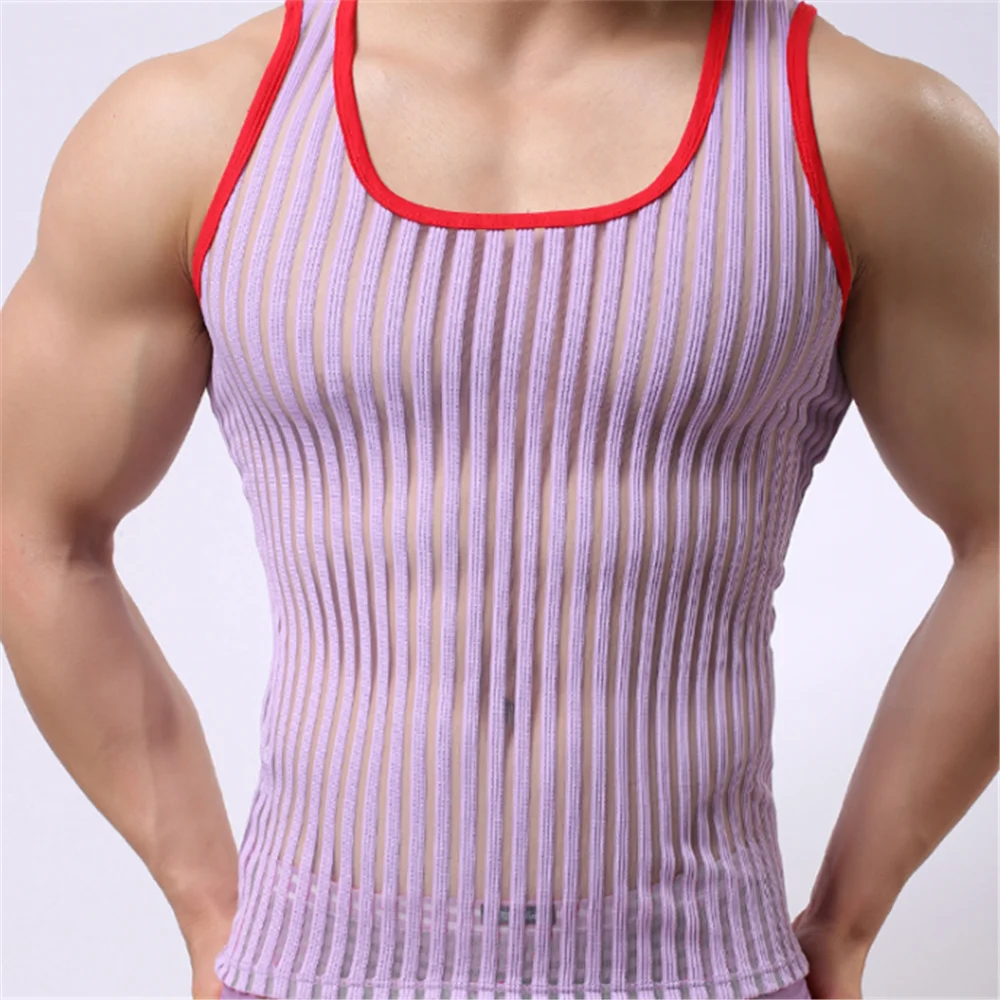 Летние мужские майки без рукавов полосатые рубашки одноцветные сетчатые
