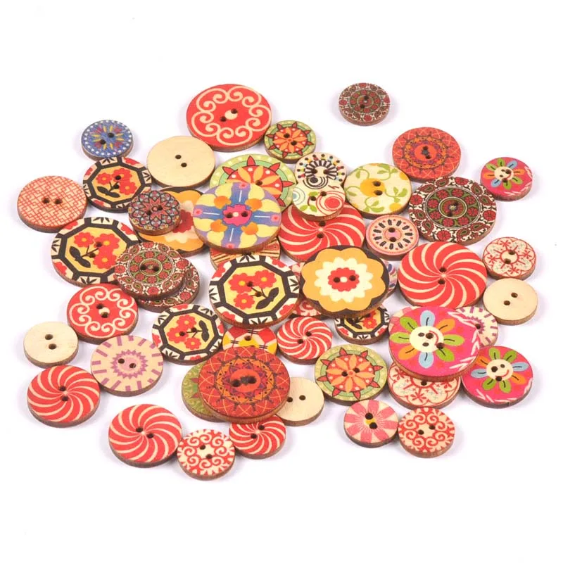 Деревянные пуговицы в стиле ретро с цветочным узором для рукоделия шитья