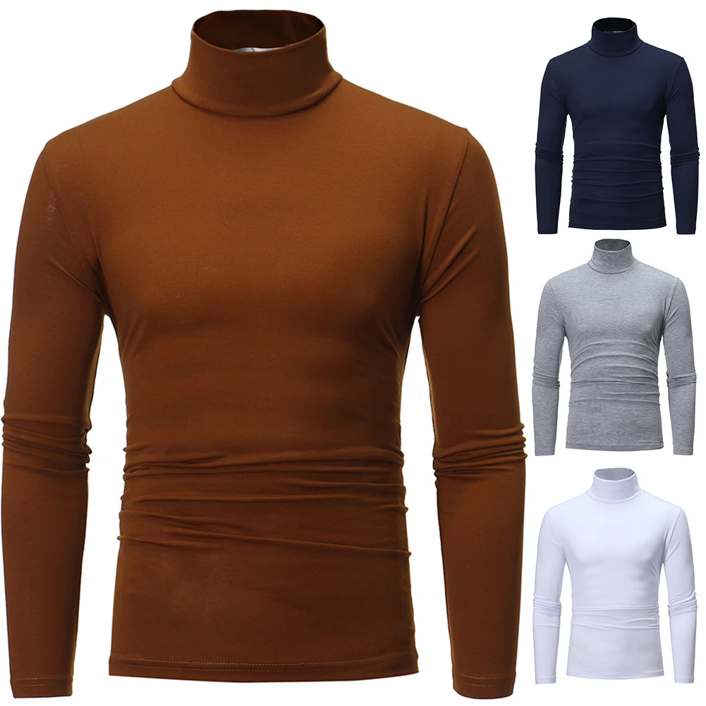 Men Fashion Solid Color Long Sleeve Turtle Neck Sweater Bottoming Top for trendy clothing hot Autumn Winter Men'S Sweater