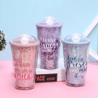 450ml water bottle straw type with lid drinking bottle summer student cute ice cup bpa free plastic durable drinkware kettle