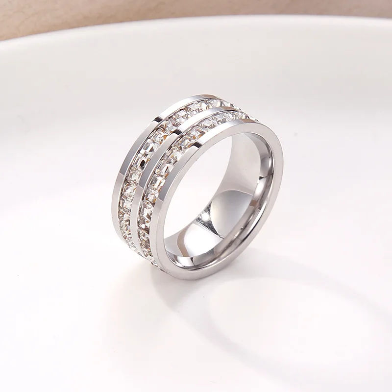 Женское кольцо из титановой стали KNOCK цвета розового золота с двойным кристаллом